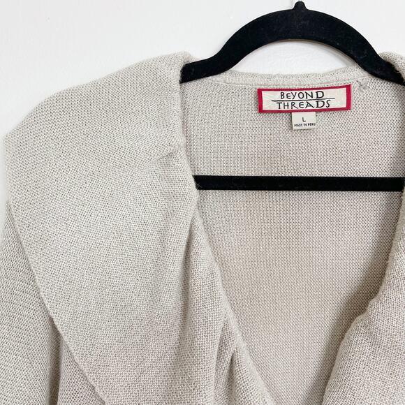 Beyond Threads Wool Alpaca Ruffle Cardigan Sweater Large L Cream Bell Cuff Women - Picture 3 of 12